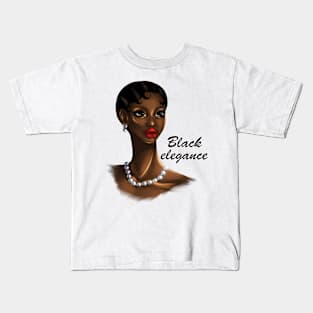 Black Elegance Melanin Woman Beautiful Retro Portrait Kids T-Shirt